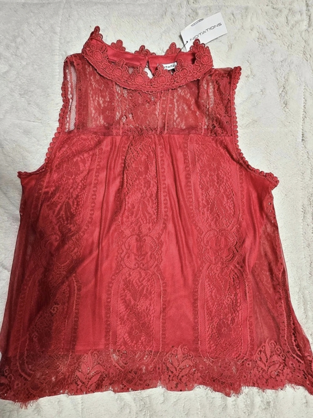 Notations Lace Sleeveless Blouse in Red Size Medium NWT